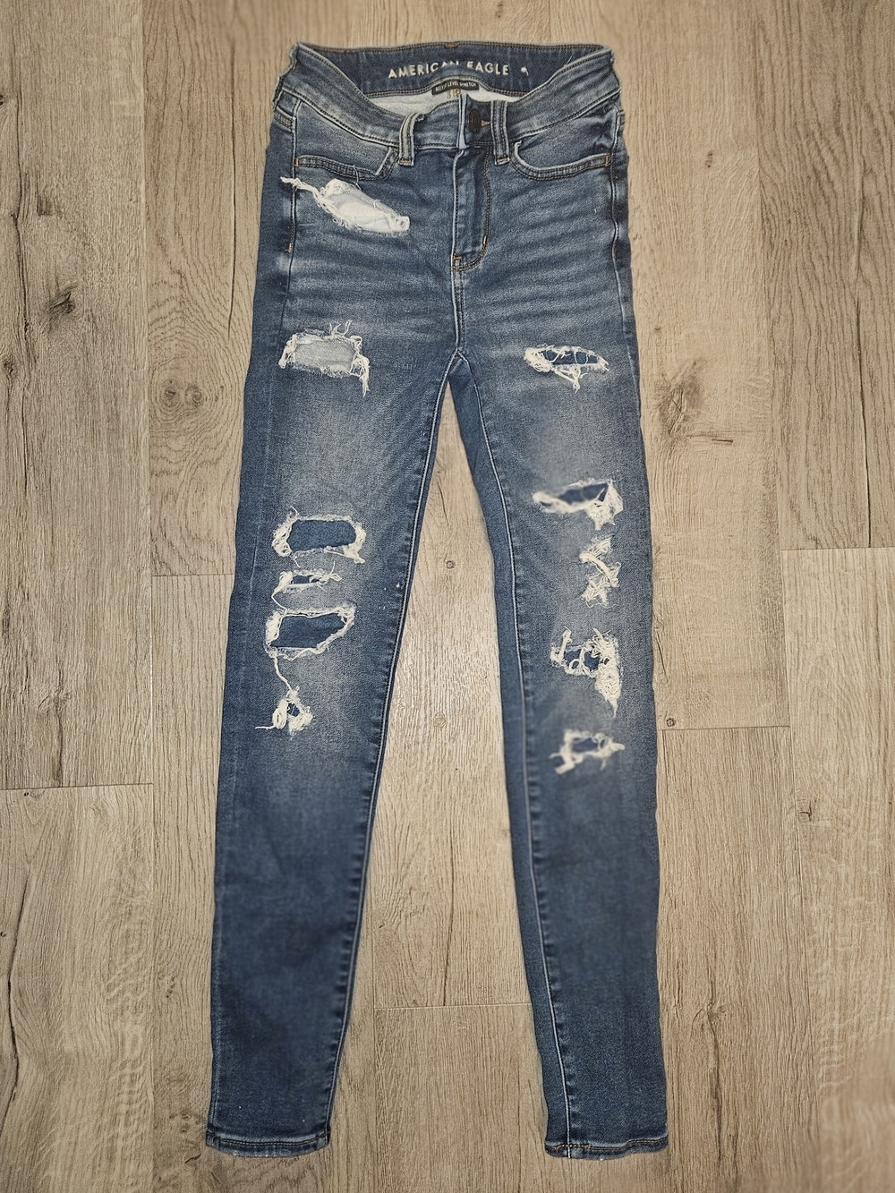 American Eagle Outfitters Ripped Hi-Rise Skinny Jeans - Blue